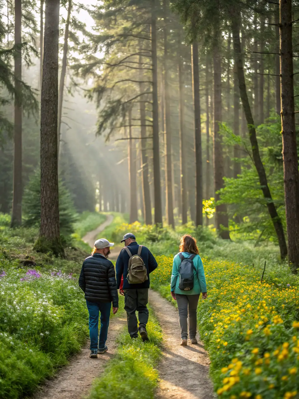 An image of community members participating in a guided nature walk, learning about local flora and fauna and the importance of conservation.
